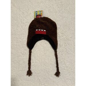 NWT Y2K 2013 Domo Kun Face Fuzzy Brown Beanie Laplander Winter Hat w Tassels